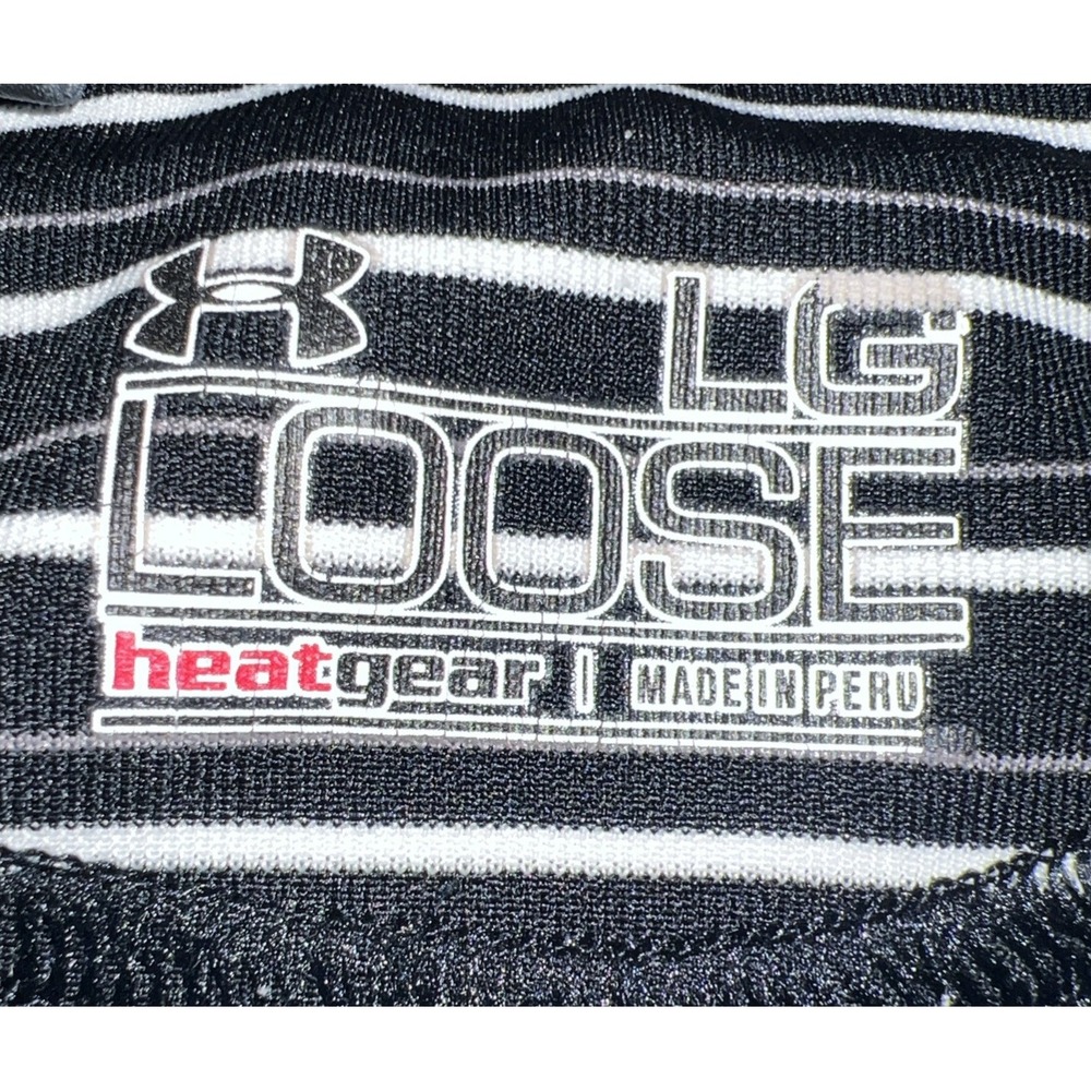 Under Armour HeatGear Polo Shirt Men's LG Tall Black White Stripe Loose Golf L - Picture 6 of 9